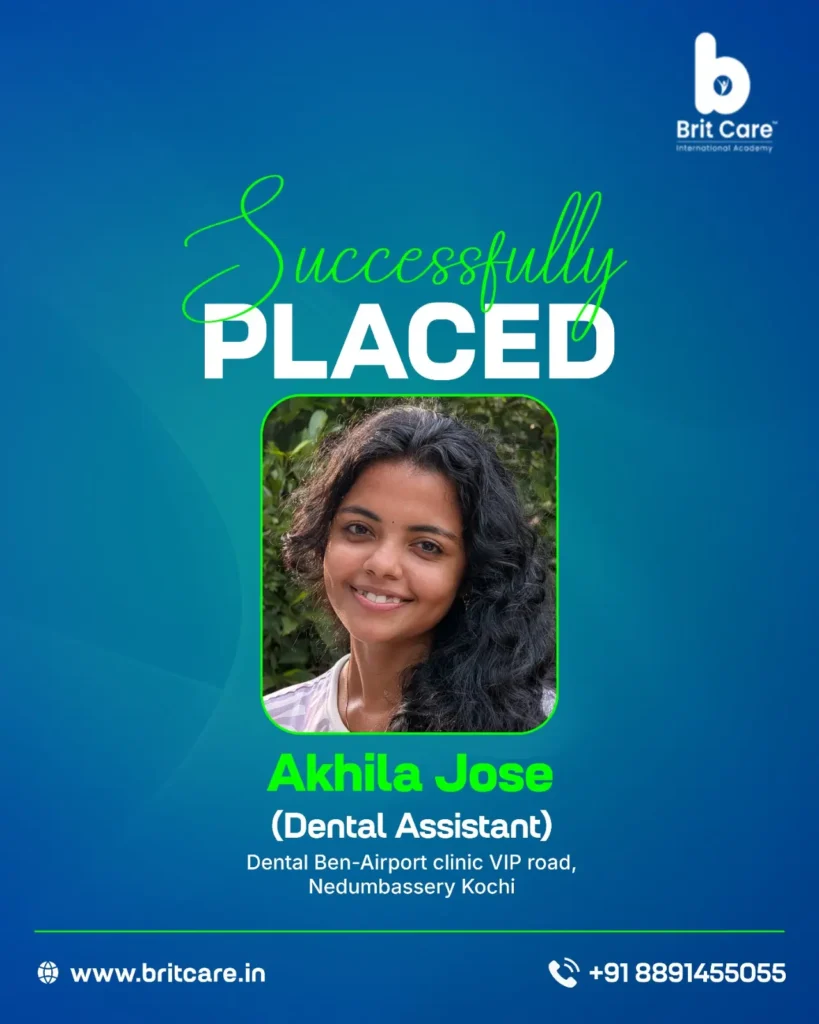 Successful dental assistant placement student Akhila Jose at Britcare